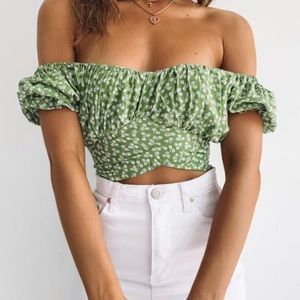 Green Floral Crop Top